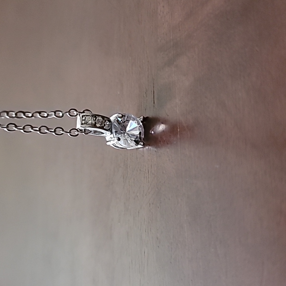 Silver Plated Rhinestone Pendant Necklace - Picture 6 of 6